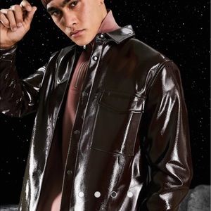 Brown Patent Leather Look Overshirt